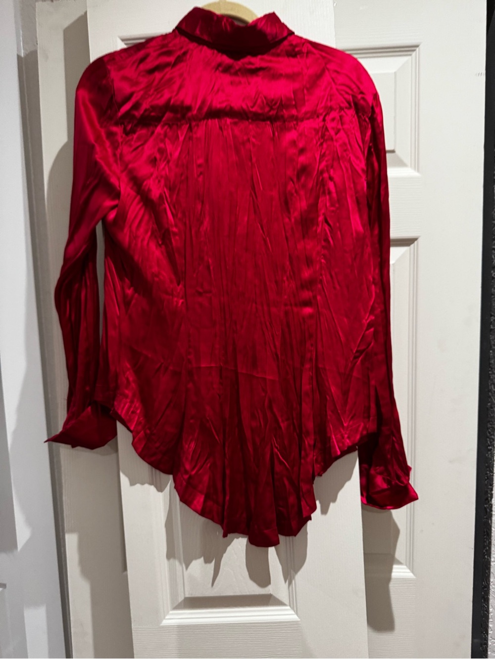 ABS Allen Schwartz Scarlet Red Satin Long-Sleeve Blouse